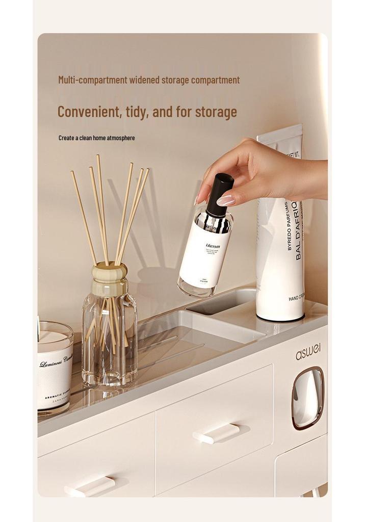 Drawer-Style Wall-Mounted Toothbrush Holder Set with Magnetic Suction Mouthwash Cup