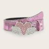 Adjust Belt with Heart&Wing Buckle for Girl Full Sequins Belt for Jeans Cowgirl