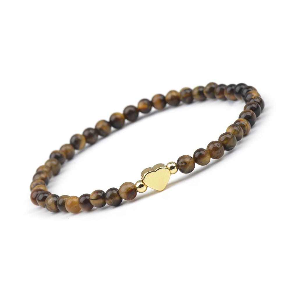 1pc Fashion 4mm Natural Stone Beads Heart Charm Stretchable Bracelet For Women Daily Jewelry