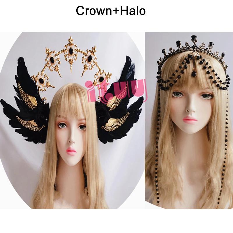Lolita KC Gothic Black Rose Devil Wings Hair Accessories Sun Godmother's Virgin Mary Apollo Halo Crown Headwear