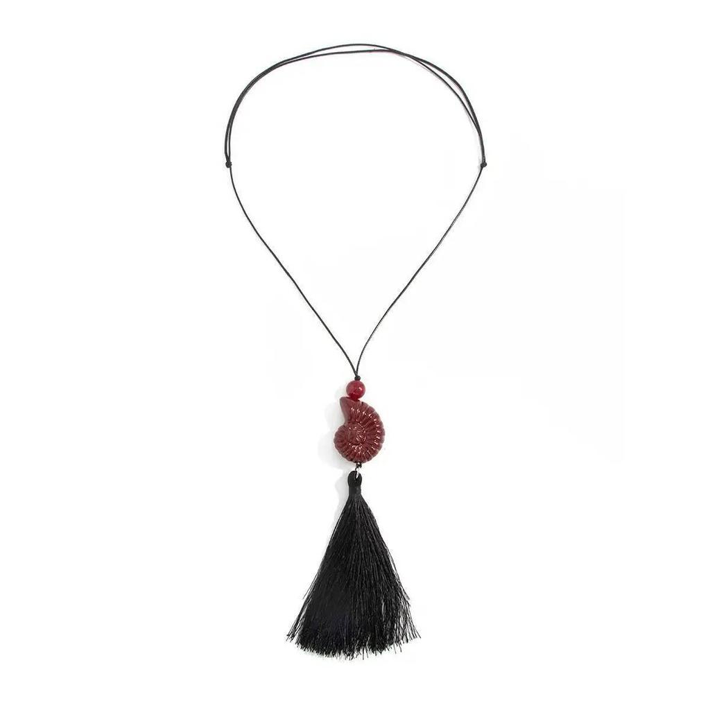 SHIXIN 2 Styles Retro Resin Conch Tassel Pendant Long Necklace Women 2026 Charm Adjustable Wax Thread Sweater Rope Chain Jewelry