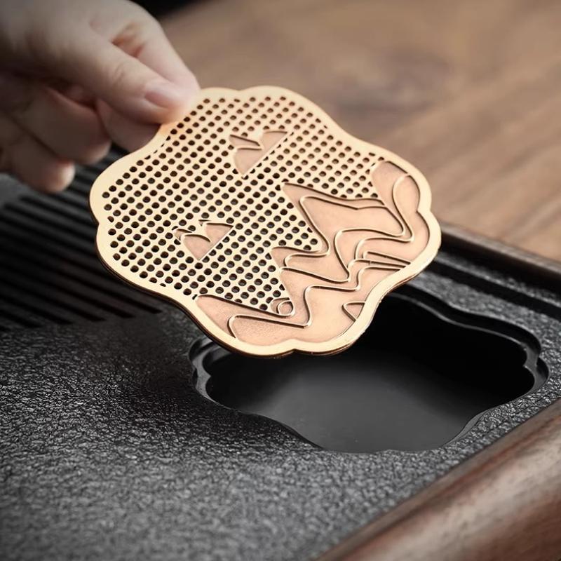 Imitation Black Stone Tea Tray with Drainage, Dry/Wet Zen Ceremony Set, Non-Slip Heat Resistant Tea Utensil Holder, Serving Tray
