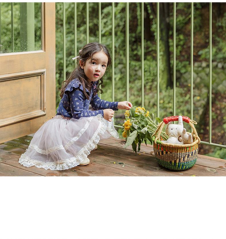 2025 Spring Strawberry Korean Toddler Girls' Puff Sleeve Lace Collar Floral Top