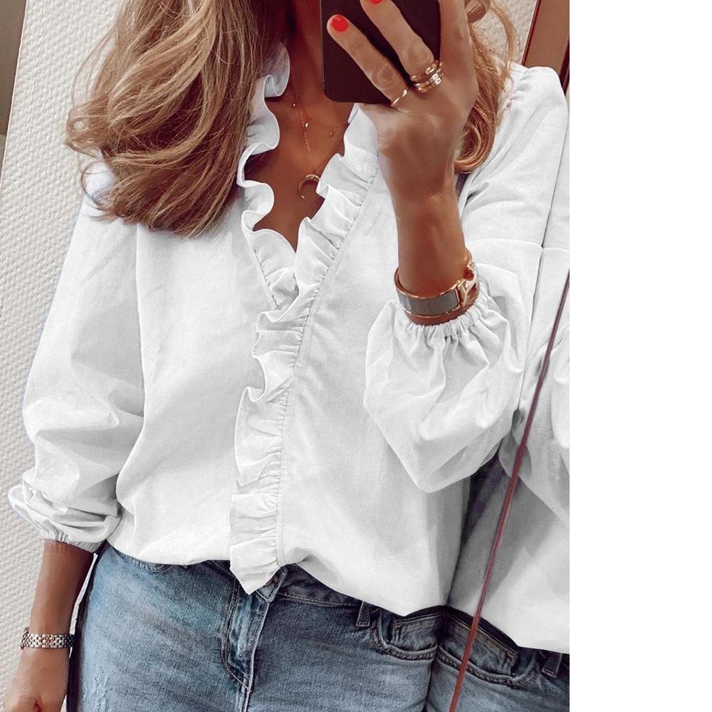 European and American Long Sleeved Ruffled Shirt for Women in Spring and Summer