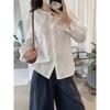 Spring Autumn Polo-neck Sweet Single Breasted Shirt Women Long Sleeve Casual White Cotton Blouse Cardigan Top