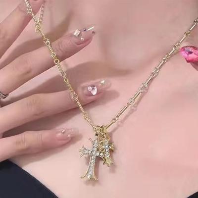 Japan and South Korea Gothic Black Cross Pendant Necklaces Chain with Imitation Zircon Fashion for Women Zircon