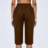Women's Fashion Color Loose Pocket Elastic Waist Cotton Linen Casual Five Pants