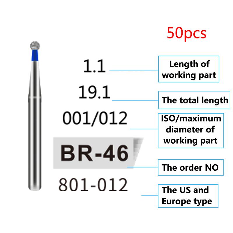 50Pcs Dental Diamond Burs Drill FG 1 6Mm For High Speed Handpiece Denspay Polishing Whitening Lab Material