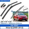 3 PZ per SEAT Ibiza 6J 2008-2012 24"+16"+14" Spazzole Tergicristallo Anteriore Posteriore Parabrezza Lunotto Taglio Finestrino Accessori 2011 2012
