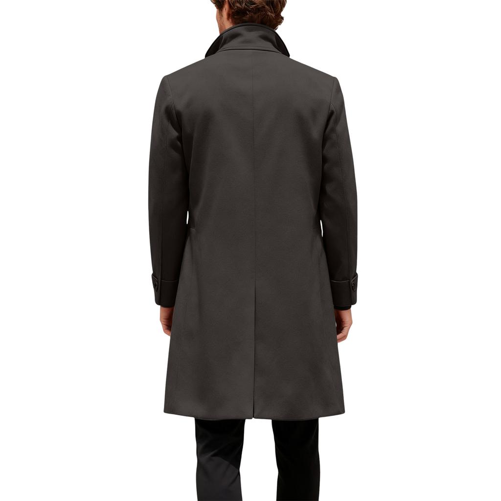 Men's British Solid Color Long Coat Fashionable Warm Woolen Overcoat