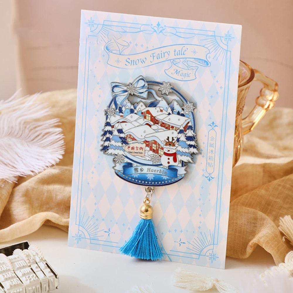 New Metal Fridge Magnet with Tassel Hollow Landscape Magnetic Stickers Refrigerator Magnets Souvenirs Gifts