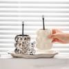 Ceramic Mouthwash Cup Set Brushing Cup Couple Wash Cup Bathroom Supplies Toiletries Bathroom Tumblers Toothbrush Cup Bear Tray