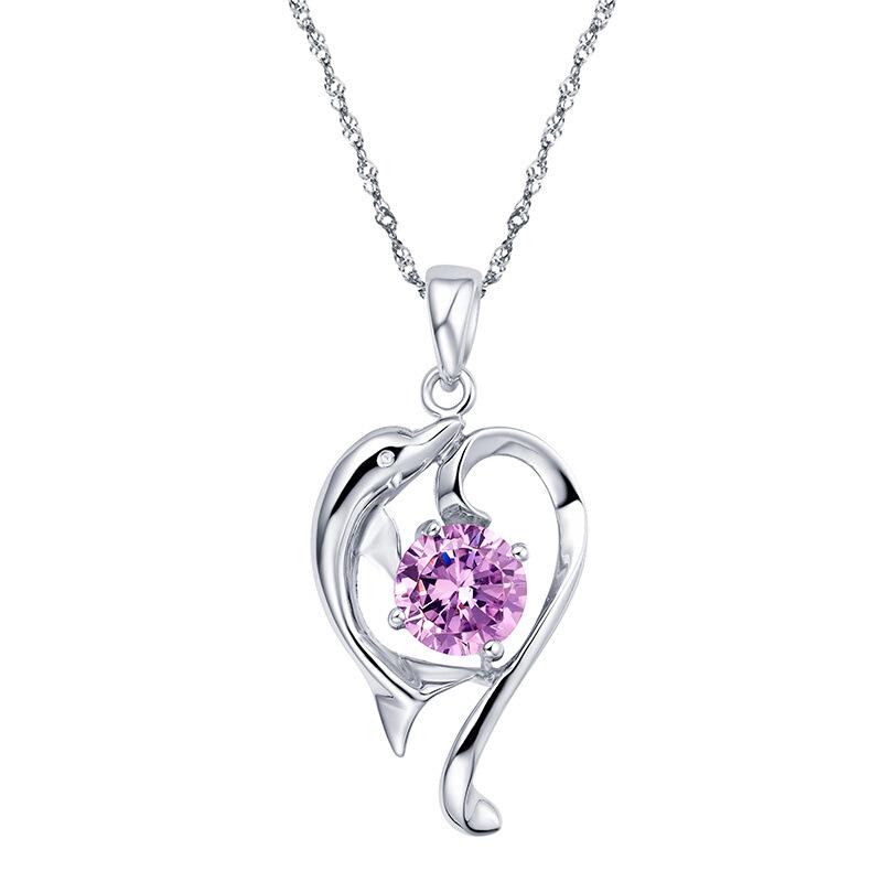 

Dolphin Lover Sterling Silver Crystal Pendant Necklace for Women - Simple Korean Style Clavicle Chain, Perfect Student Birthday Gift Solid 925 Silver