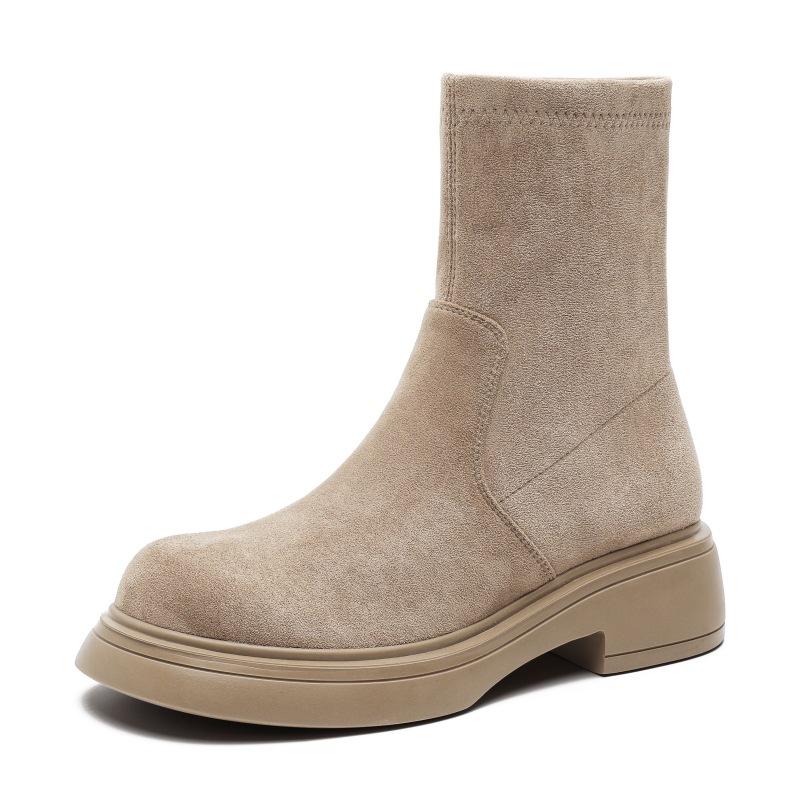 Short Boots for Women In Autumn and Winter New Retro Round Toe Thick Heel Short Knight Boots Suede Versatile Thin Boots Women's Shoes