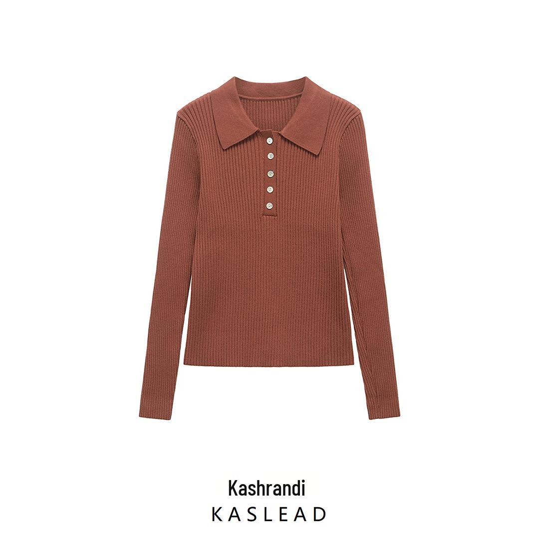 

Spring 2025 Women s European-American Style Long Sleeve Knitted Polo Shirt Large світло-коричневого кольору