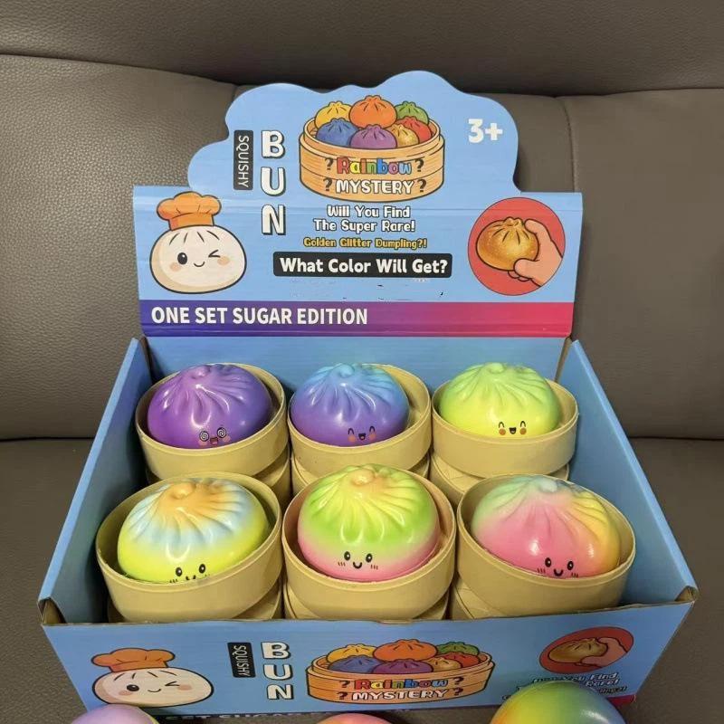 New Dumpling Pressure Dumpling Squishies Cute Colorful Bun Toy Slow Rising Stress Relief Fidget Toy For Adults Anti-Anxiety Gif