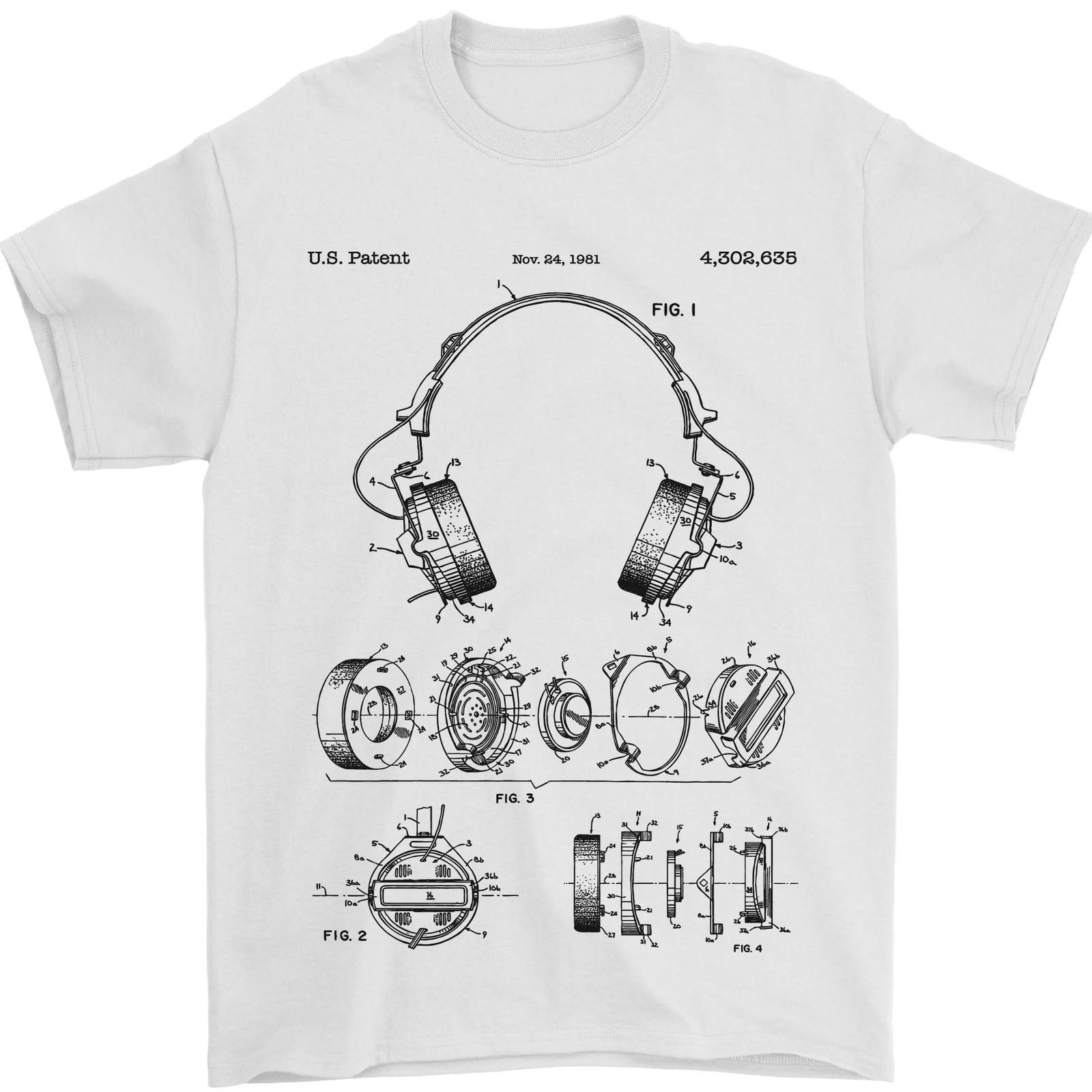 Headphones Patent Blueprint Dance Music DJ Mens T-shirt Cotton S