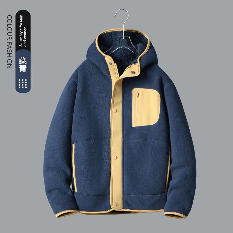 Double-Sided Polar Fleece Hooded Outwear Men Winter Thickening Cardigan Outdoor Fleece Coat Liner Export Men's Clothing Jacket