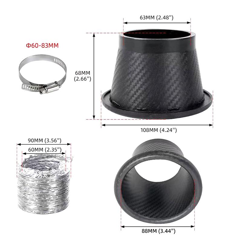 

1Pcs Universal Car Front Bumper Admission Air Turbo Air Intake Pipe Kit Abs Turbine Inlet Kit Pipe Air Funnel Carbon Fiber Look