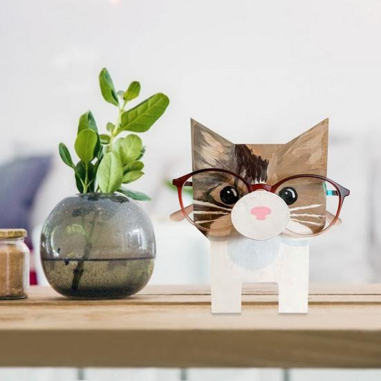 Glasses Display Stand Heavy Duty Wooden Cute 3D Fox Dog Animal Eyewear Reading Eyeglass Show Holder Home Use