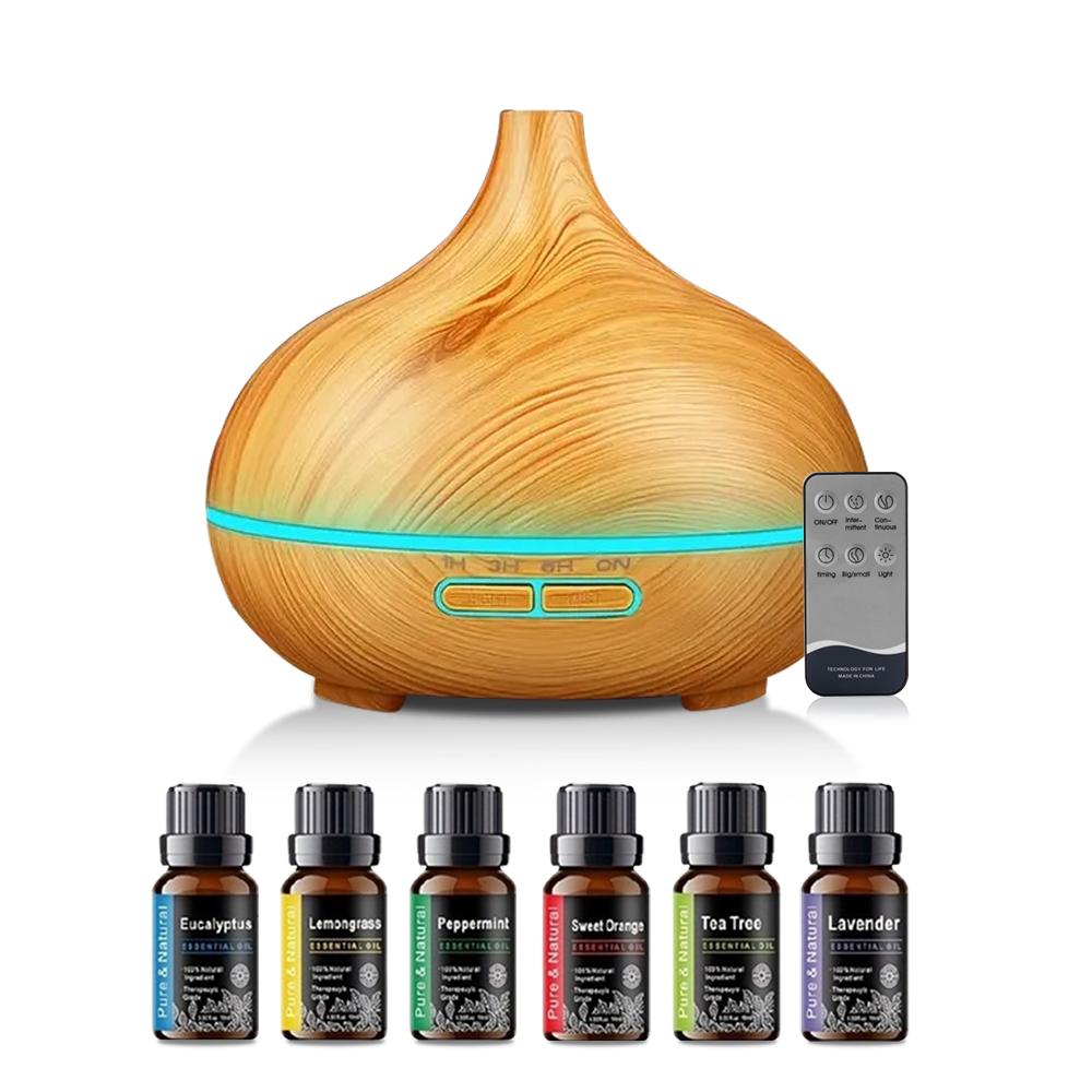 Diffuser For Home 550ml Aromatherapy Essential Oil Diffuser Wood Grain Remote Control Ultrasonic Air Humidifier Cool 7 Color LED