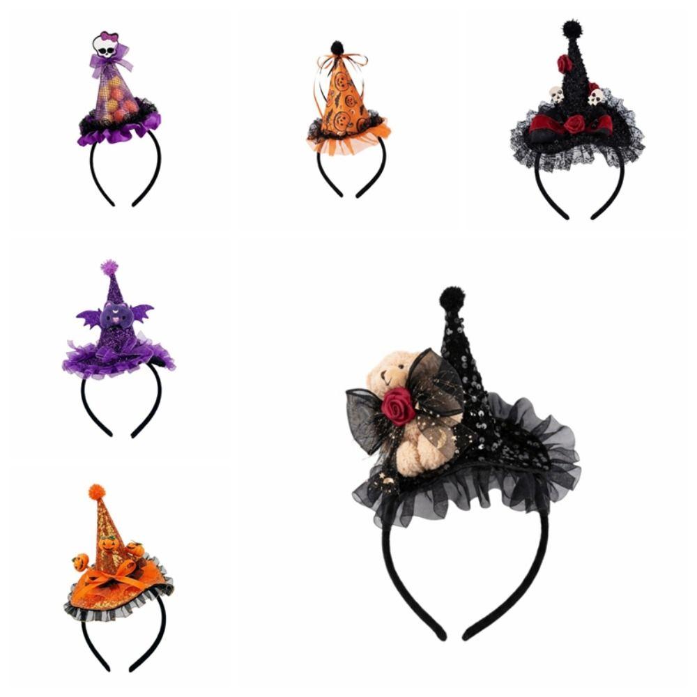 Lace Halloween Witch Hat Hair Hoop Flower Halloween Headband Cute Halloween Party Hair Band Girl