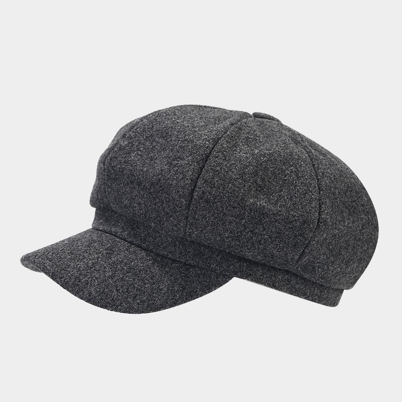 Women's Autumn & Winter British-Style Versatile Wool Beret Visor Hat - Face-Slimming Warm Octagonal Hat, Large Head Newsboy Cap