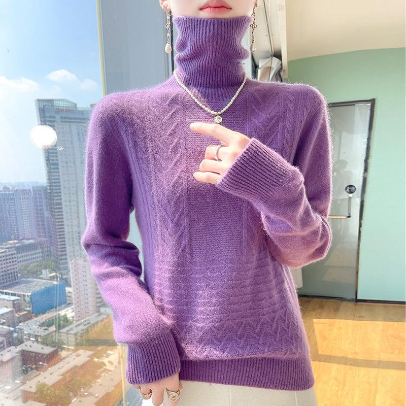 

High Lapel Jacquard Cardigan for Women In Autumn and Winter New Soft and Glutinous Skin-friendly Cashmere Knitted Sweater Versatile Slim Base Shirt XXL