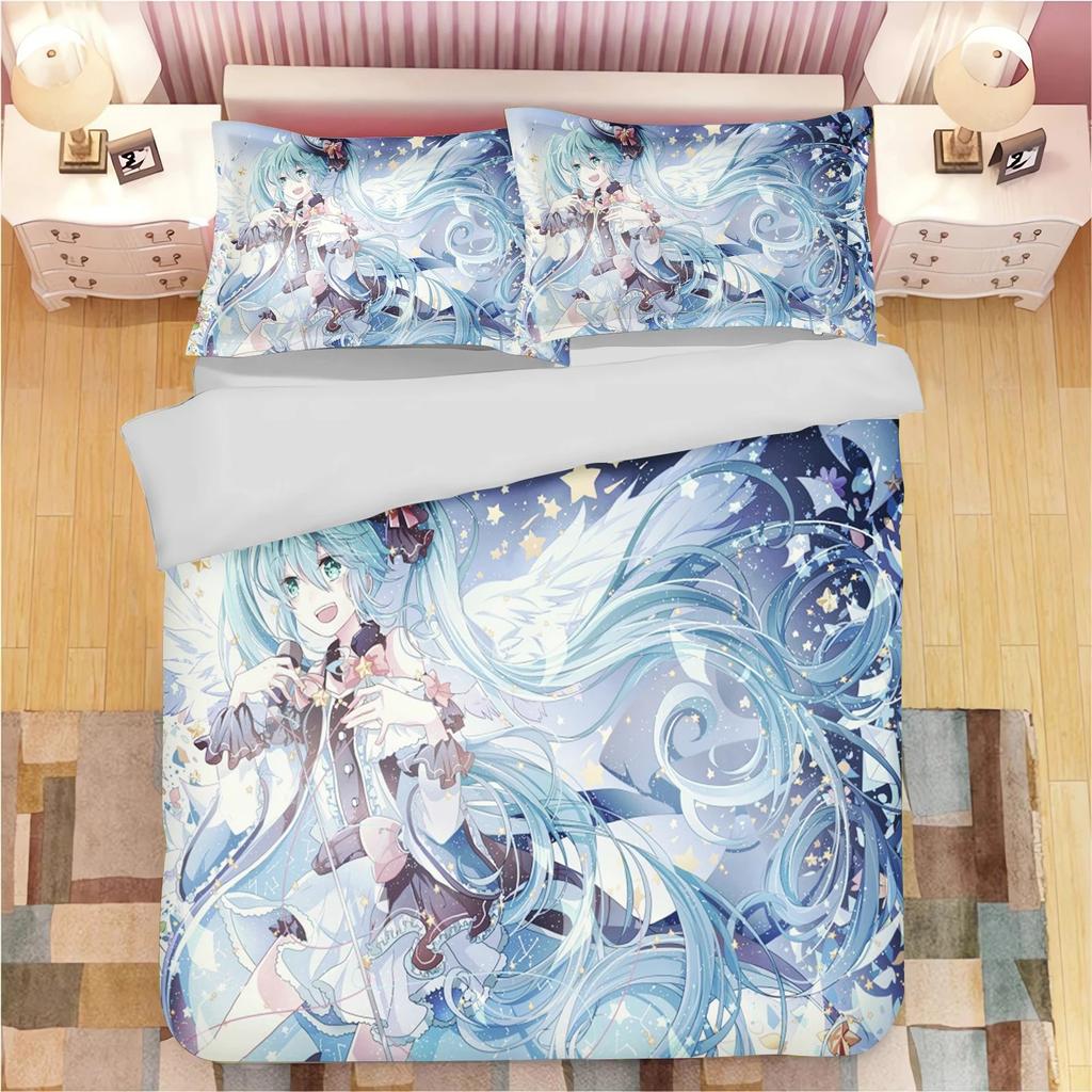 3D Print Japanese Catoon Kawaii H-Hatsune M-Miku Bedding Set 3piece Duvet Cover Pillowcase for Teen Girls Room Decor Gifts