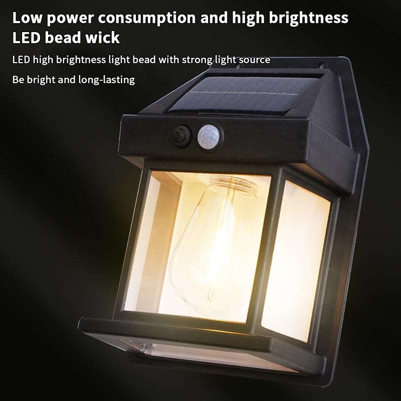 Solar Powered Outdoor Courtyard Tungsten Wall Lamp Retro Sensing Lighting Waterproof Outdoor Garden Energy-Saving Street Lamp