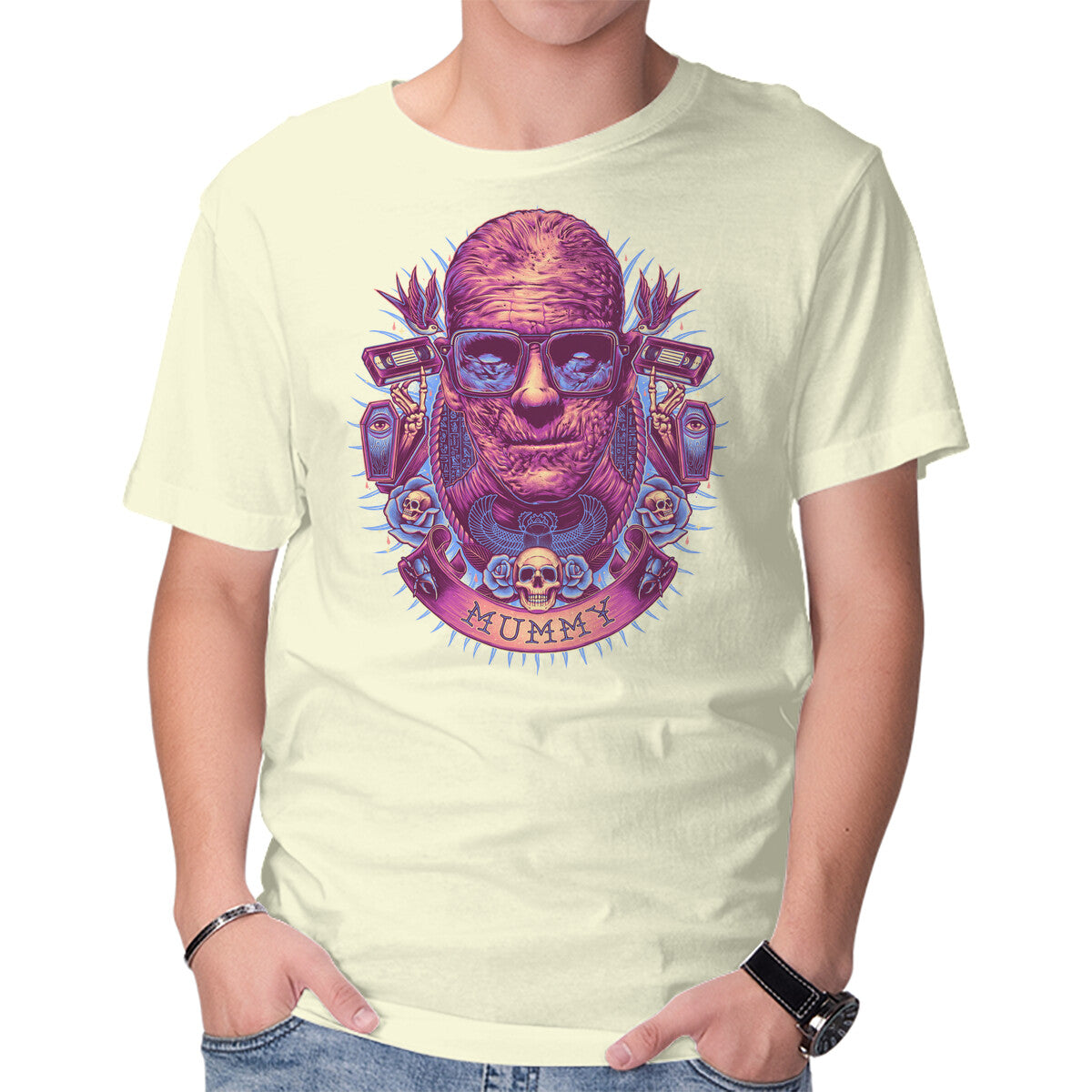 Unisex Crew Neck T-Shirt Colorful Mummy Graphic Short Sleeve Casual Tee M