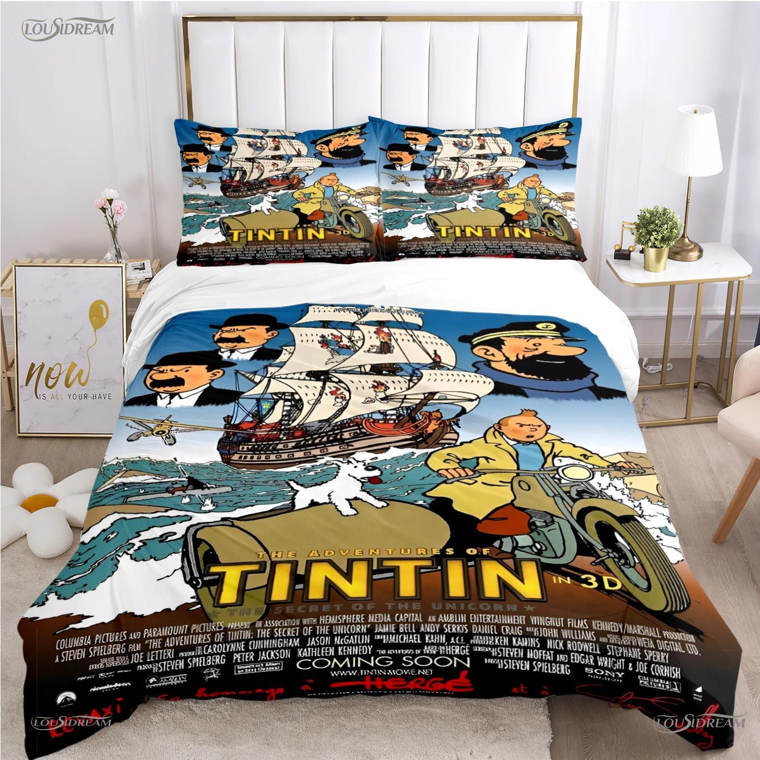 

Cute T-Tintines All Season Duvet Cover Cartoon Funny Bedding Sets Soft Quilt Cover and Pillowcases Teen Single/Double/Queen/King AU Single 140x210cm