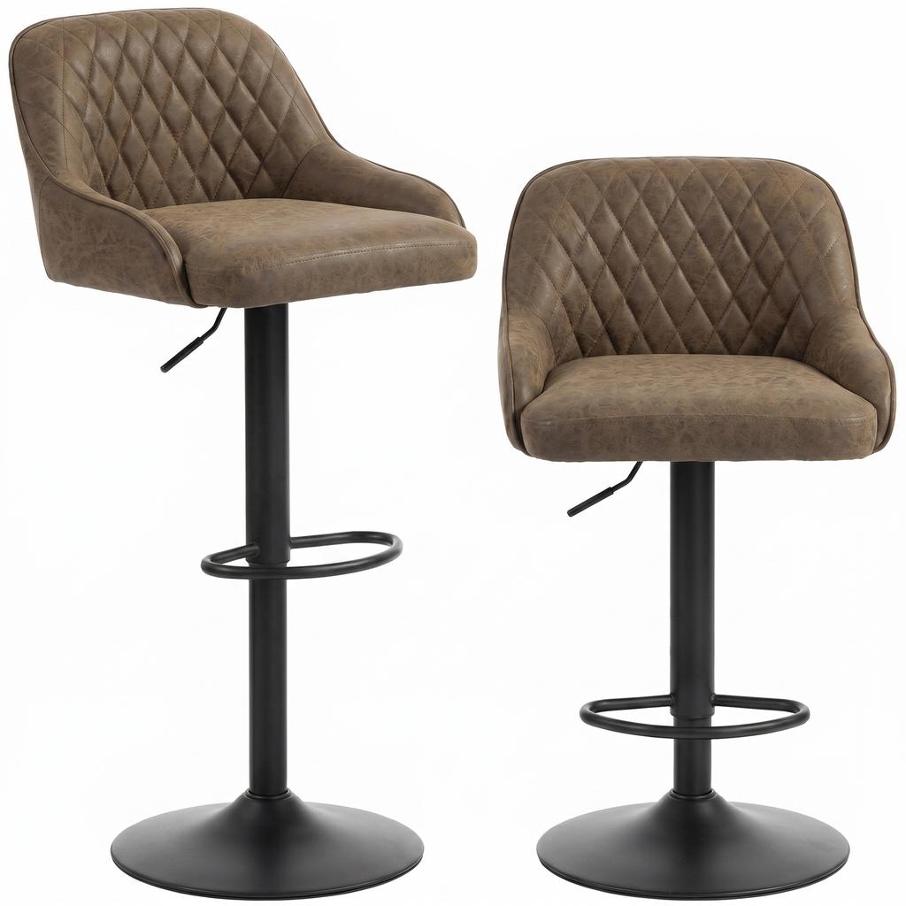 Bar Stools, Set of 2, High Kitchen Stools, Swivel Seat, Adjustable Height, Dark Brown