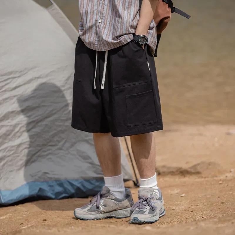 Retro Japanese Loose Cargo Shorts for Men Durable Fabric Trendy Casual Summer Half Pants