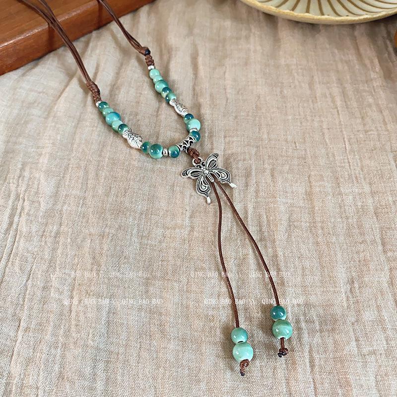 Zen Retro Chinesische Keramik Halskette - Handgewebtes Nischendesign für Frauen