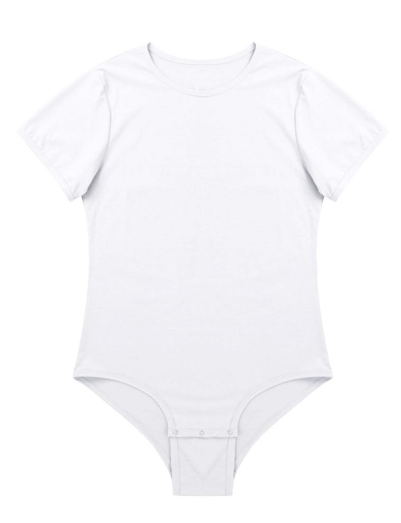 Adults Stretch Romper Bodysuit Round Neck Short Sleeve Press Crotch Design Casual Pajamas Home Loungewear