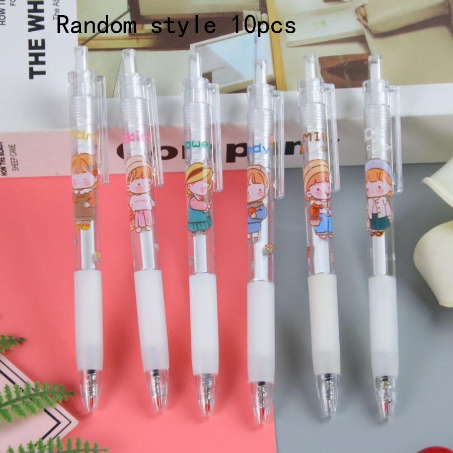 Back to school 10pcs 0.5mm Cartoon characters shape Retractable Neutral pen, Quick-drying student Black stationery water-based pen, Office writing