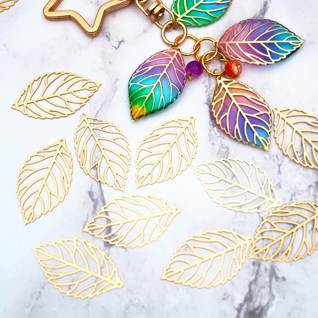 100Pcs Leaf Bezel Hollow Bronze Gold Silver Charms Pendant UV Resin Crafts Blank
