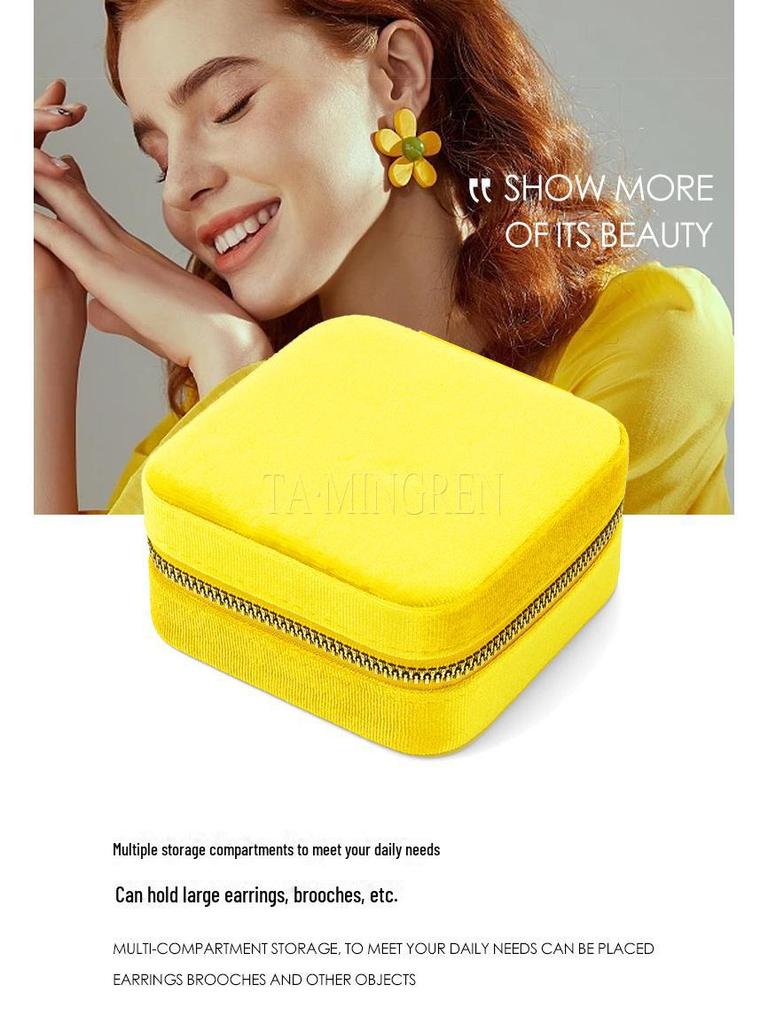 Korean Flannel Jewelry Storage Box with Mirror - Travel-Friendly Organizer for Earrings and Rings