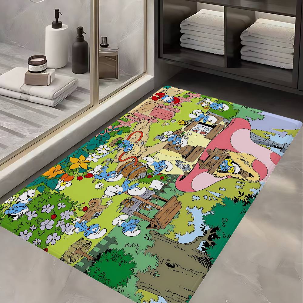 Cartoon S_Smurfs Floor Mat Rectangle Anti-slip Home Soft Badmat Front Door Indoor Outdoor Mat el Decor Mat