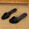 One-word open-toed sexy kitten and slippers women wear commuter satin low-heeled slippers