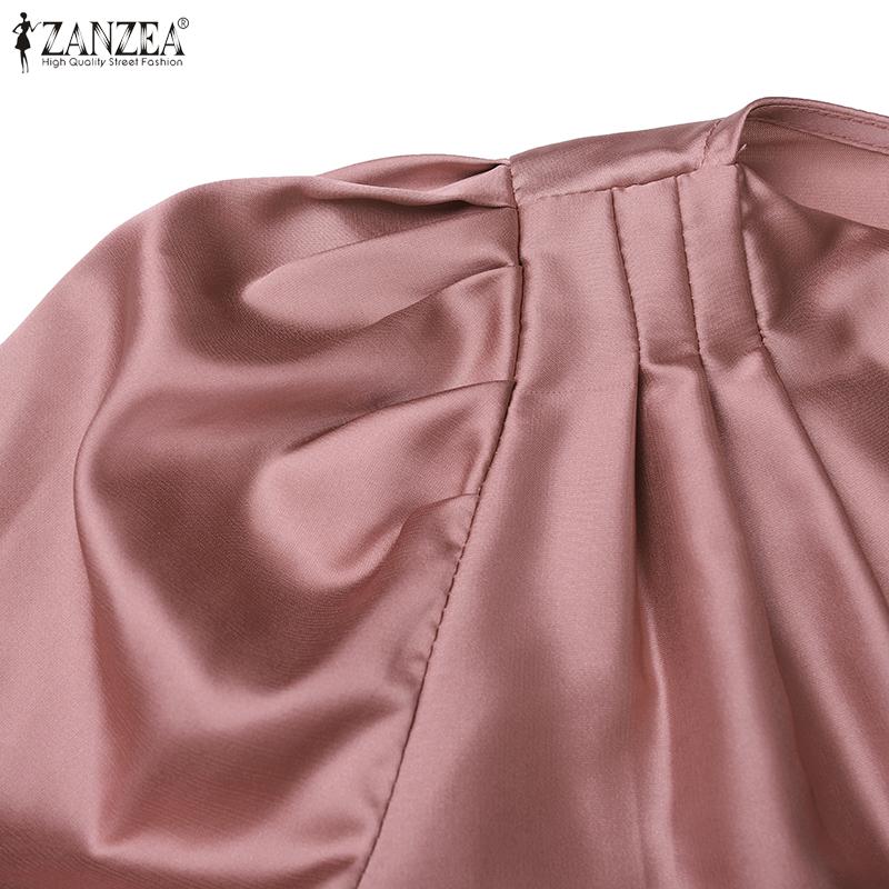 ZANZEA Damska casualowa bluzka z kołnierzem ze sztucznego futra, gładka, z krótkim rękawem