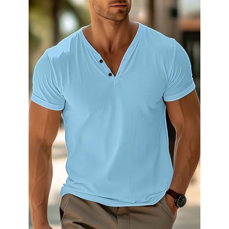 Men's Solid Color V-neck Breathable Sweat Casual Sports Lightweight Short-sleeved T-shirt