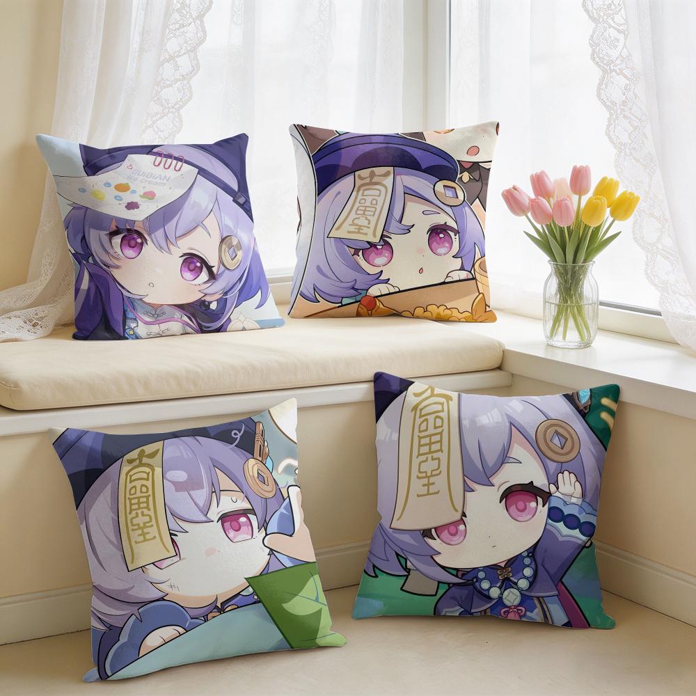 Qiqi Cute Genshin Impact Cushion Cover Square Short Plush Pillow Case Living Room Sofa Home Decor Funda X