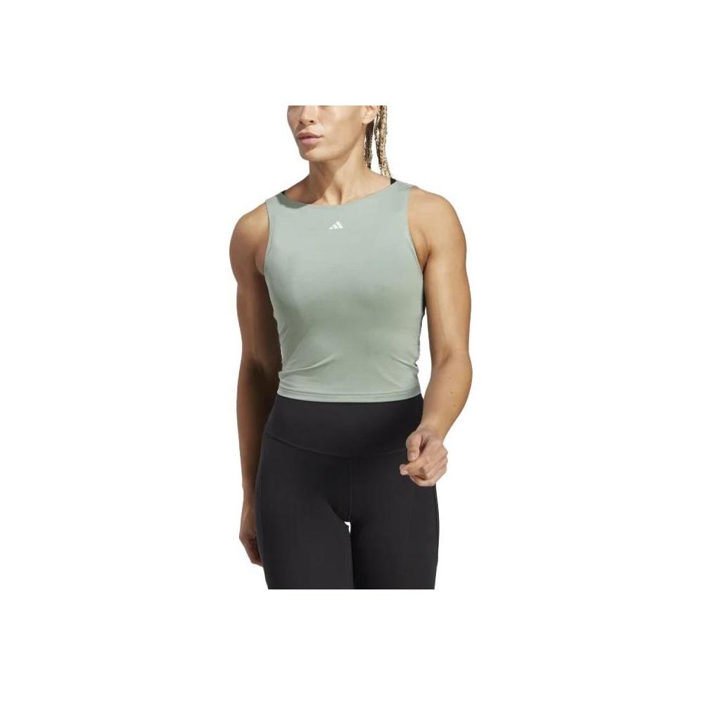Adidas Solid Color Round Neck Slim Fit Sleeveless Tank Top Women Tops Green HR5063