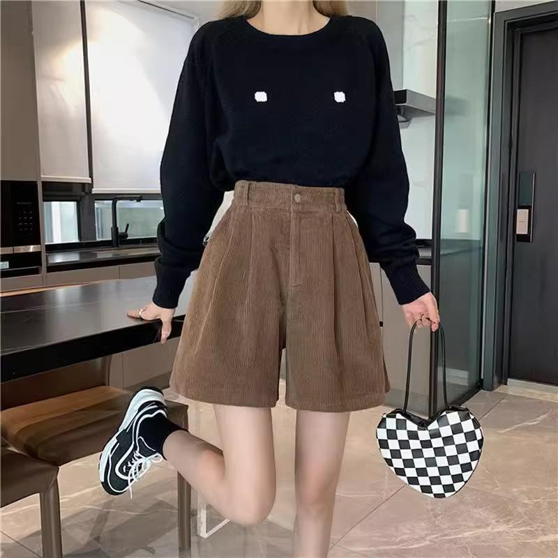 Women's High-Waist Corduroy A-Line Shorts - Autumn/Winter 2023 Collection: Slim, Retro, Casual Style