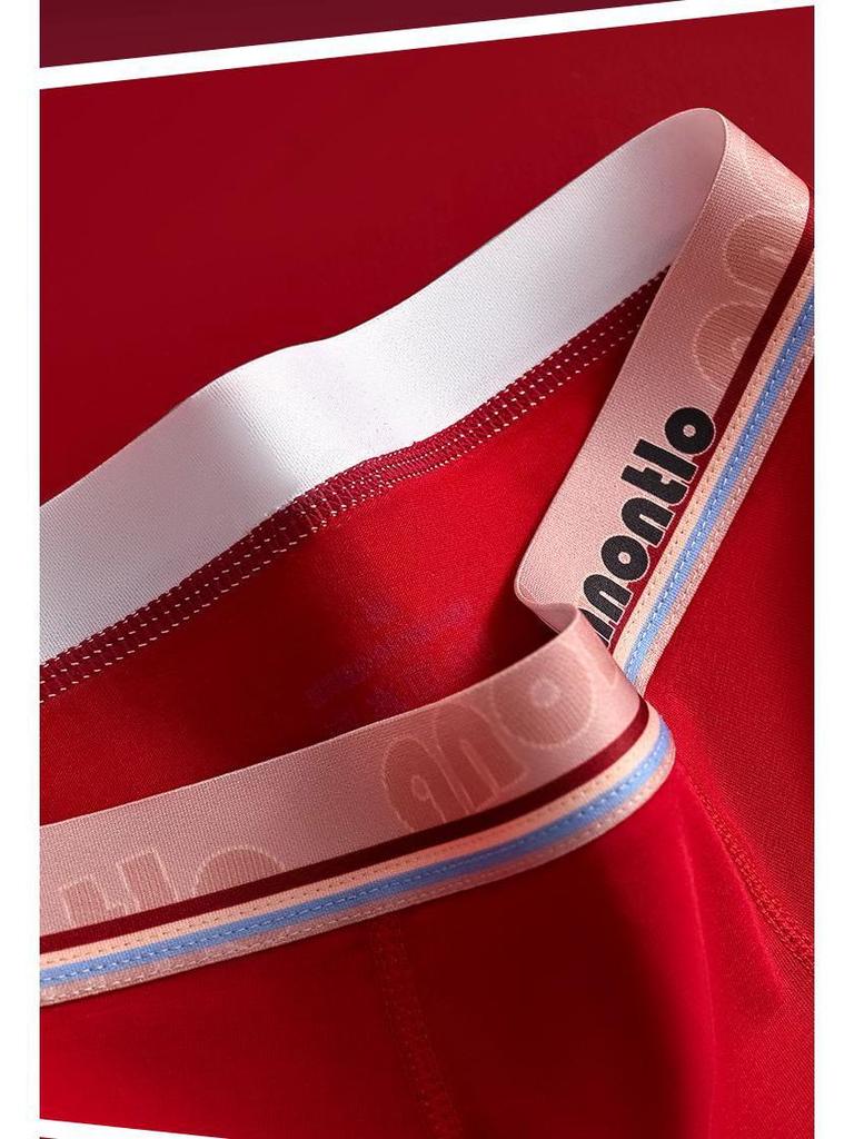 Wine Red Pure Cotton Men's Boxer Briefs - Year of the Rat Wedding Style for Teens
