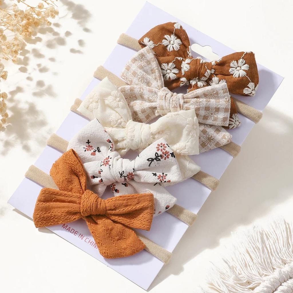5Pcs/Set Baby Bows Headband Nylon Headbands Cotton Hair Bands for Children Girls Soft Hairband Newborn Hair Accessories Toddler