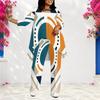 Women Plus Size Round Neck Long Sleeve Printed Layered Top And Long Pants Two Piece Set