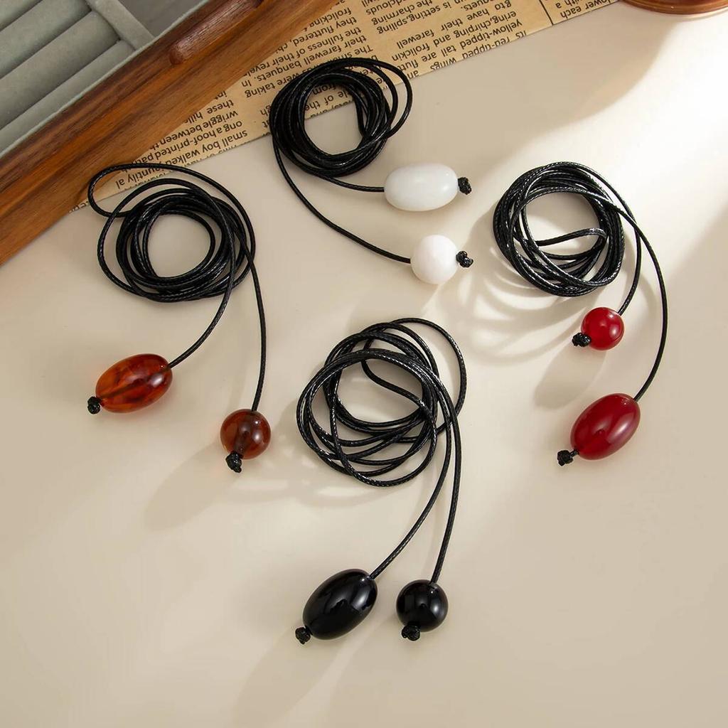 Salircon 4 Colors Simple Irregular Resin Bead Pendant Choker Necklace Women Black Wax Rope Adjustable Sweater Chain Jewelry Gift